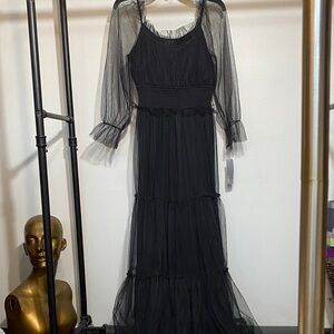 Wish Black Sheer Long Sleeve Gown